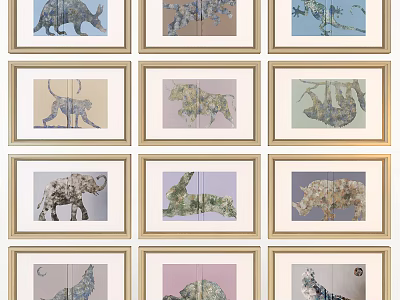 Artistic Framed Animal Paintings Featuring Various Wildlife Designs For Home Decor 3d model