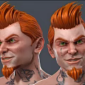 Shirtless Red Haired Game Movie Character With Tattoos Green Gloves White Green Shorts And Sneakers