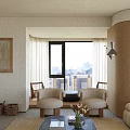 Modern Living Dining Room Interior With Wooden TV Wall Plush Sofa And Coffee Table