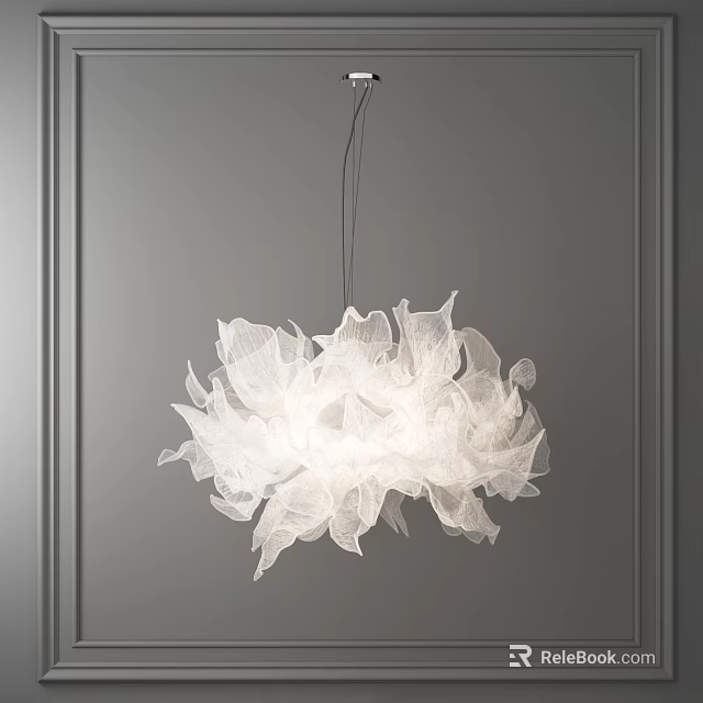 Elegant White Petal Shaped Chandelier With Lightweight Fabric And Floating Structure In Modern Interior 3d model 