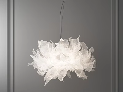 Elegant White Petal Shaped Chandelier With Lightweight Fabric And Floating Structure In Modern Interior 3d model