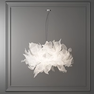 Elegant White Petal Shaped Chandelier With Lightweight Fabric And Floating Structure In Modern Interior 3d model