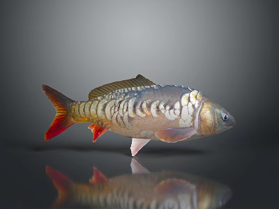 Vibrant Multicolored Fish Ornament With Red Tail And Scales For Home Decor 3d model