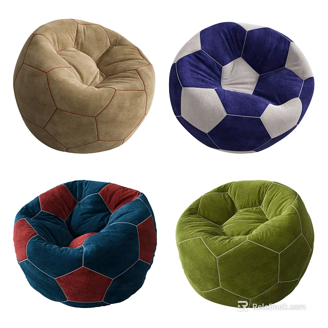 Comfortable Bean Bag Chairs With Assorted Colors And Soccer Ball Patterns 3d model 