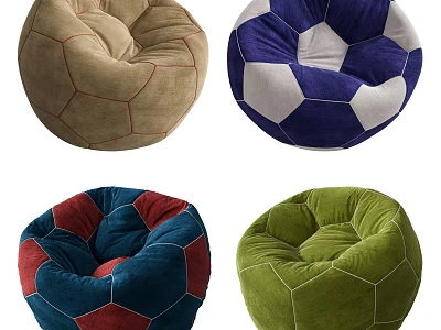 Comfortable Bean Bag Chairs With Assorted Colors And Soccer Ball Patterns 3d model