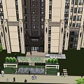Modern High Rise Residential Building With Green Trees Lawn And Entrance Area