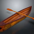 Elegant Handcrafted Wooden Canoe With Long Paddle On Dark Surface And Detailed Hull