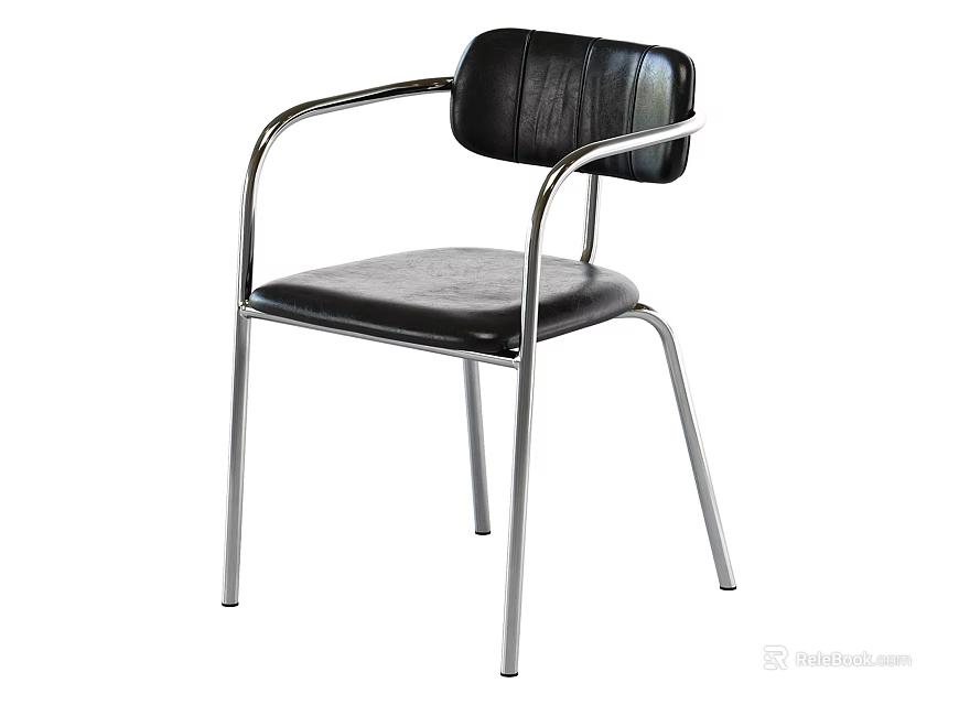 Modern Black Upholstered Dining Chair With Sleek Metal Frame And Armrests 3d model 