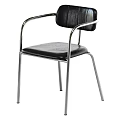 Modern Black Upholstered Dining Chair With Sleek Metal Frame And Armrests