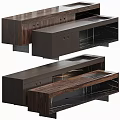 Modern Wooden TV Stand With Marble Top Drawers And Metal Legs