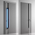 Modern Slatted Swing Door With Vertical Lines And Blue Light Detail