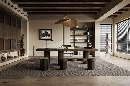 Middle Style Study Room 3d model