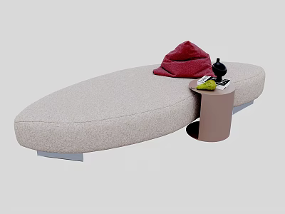 Beige Oval Single Sofa With Small Side Table Red Towel Black Decor And Green Item 3d model