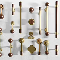 Modern Brass And Wooden Cabinet Handles In Gold Brown Tones With Various Designs