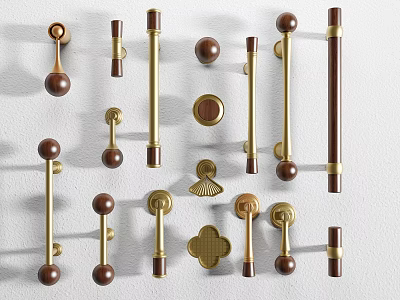 New Chinese Handle Copper Wood Handle Wardrobe Door Handle Drawer Handle 3d model