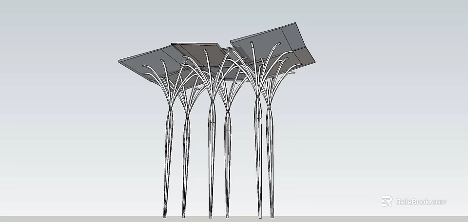 Modern Pergola Design With Sloped Top Panels And Metal Support Columns 3d model 