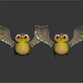 Cartoon Birds With Yellow Bodies Big Eyes And Colorful Wings On Gray Background