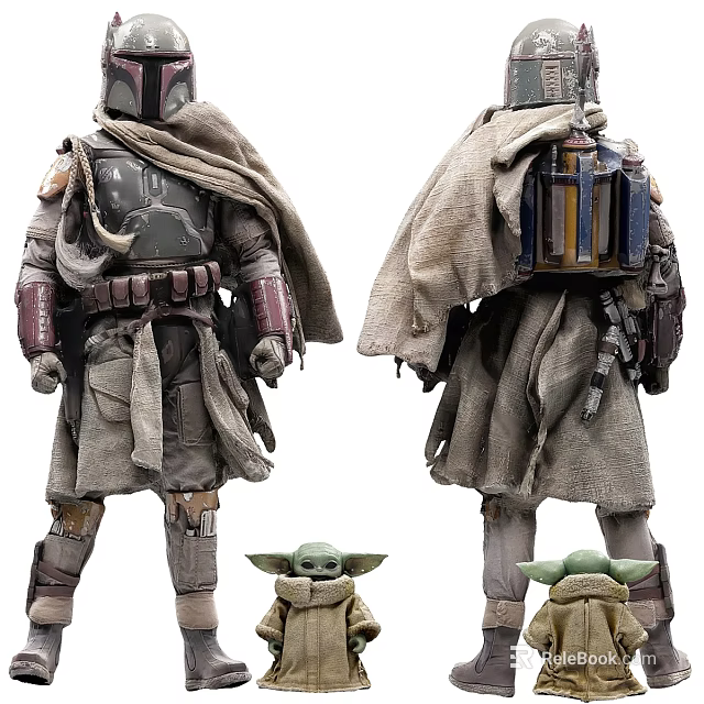 Star Wars Boba Fett And Grogu Collectible Figures With Armor And Cloak 3d model 