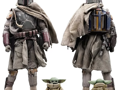 Star Wars Boba Fett And Grogu Collectible Figures With Armor And Cloak 3d model
