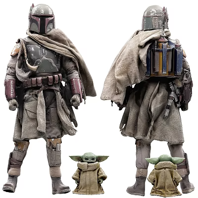 Star Wars Boba Fett And Grogu Collectible Figures With Armor And Cloak 3d model