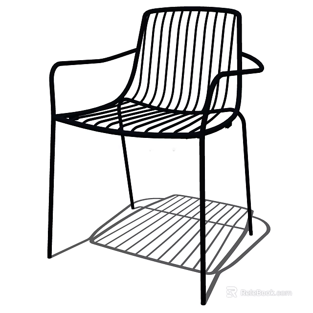 Modern Metal Armchair Featuring Slatted Backrest Seat And Armrests Design 3d model 