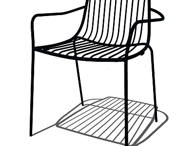 Modern Metal Armchair Featuring Slatted Backrest Seat And Armrests Design 3d model