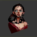 3D Female Character with Brown Hair Green Eyes and Red Dress White Lace Portrait