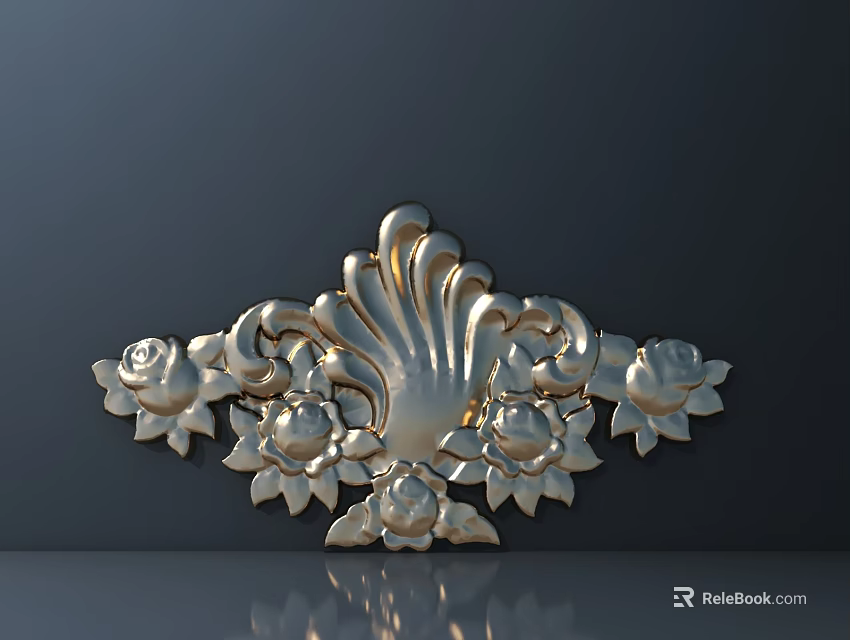 Golden Floral Carving with Intricate Ornate Patterns for Interior Decor 3d model 
