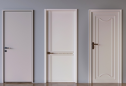 Modern Cream Flat Door French Solid Wood Single Door 3d model