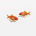 Two Small Orange Goldfish Swimming Gracefully in Aquarium Against White Background