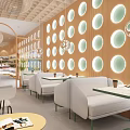 Modern Luxurious Bubble Tea Shop Interior Design With Bar Seating Green Plants And Display Shelves