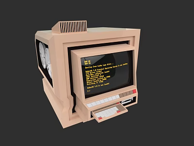 Vintage Beige Desktop Computer with Command Line Text Display Screen and Keyboard 3d model