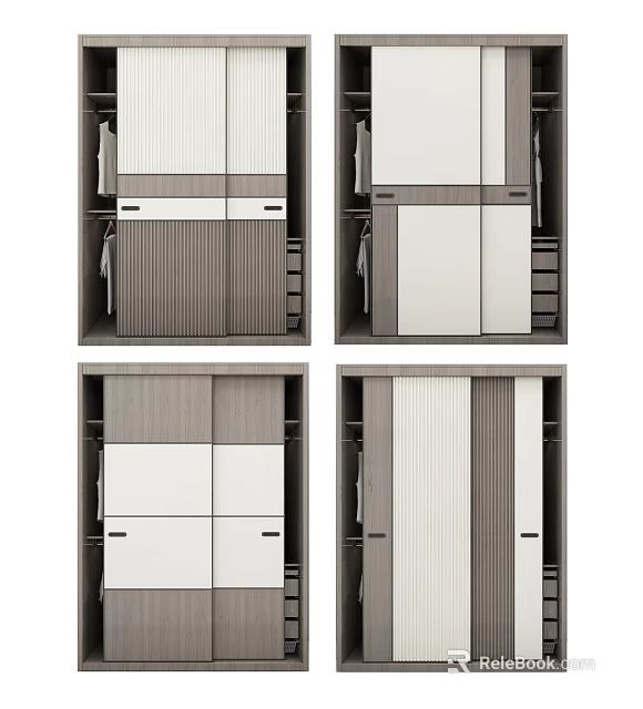 Modern Wardrobe Designs With Sliding Doors Storage Drawers And Striped Panels 3d model 