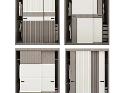 Modern Wardrobe Designs With Sliding Doors Storage Drawers And Striped Panels 3d model