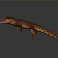 3D Rendered Crocodile Model with Red Orange Skin Open Mouth Sharp Teeth Dark Background Reflection
