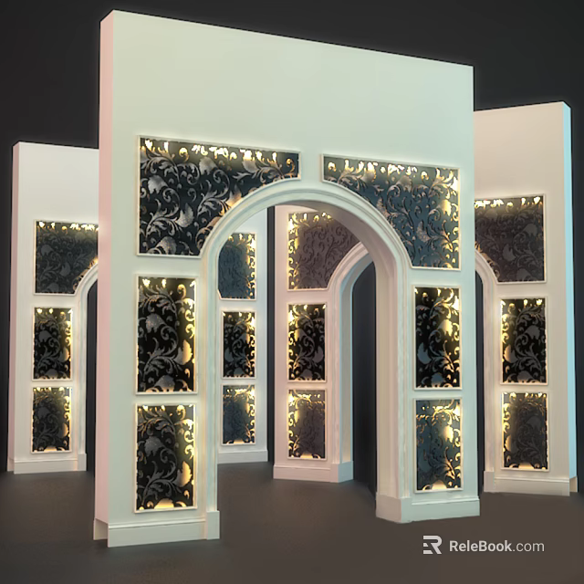 Elegant Archway Design With Carved Black Panels White Frames And Ambient Lighting 3d model 
