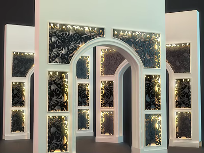 Elegant Archway Design With Carved Black Panels White Frames And Ambient Lighting 3d model