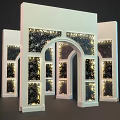 Elegant Archway Design With Carved Black Panels White Frames And Ambient Lighting