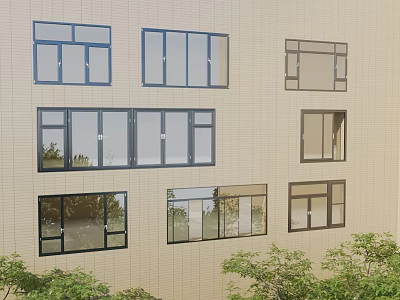 Energy Saving Aluminum Casement Windows Installed On Modern Building Exterior Wall 3d model