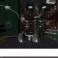Elegant Modern Bar Interior With Green Lighting Curved Design Round Tables And Sofa Chairs