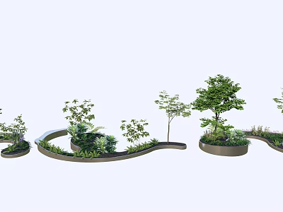 Curved Tree Planter Design with Various Trees and Shrubs in Outdoor Landscape Setting 3d model