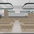 Modern Retail Store Interior With Wooden Display Tables Green Decor And Round Pendant Lights