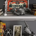 Vintage Cinema Themed Decorative Ornament Set with Books Frames Trophies Film Reels for Shelf