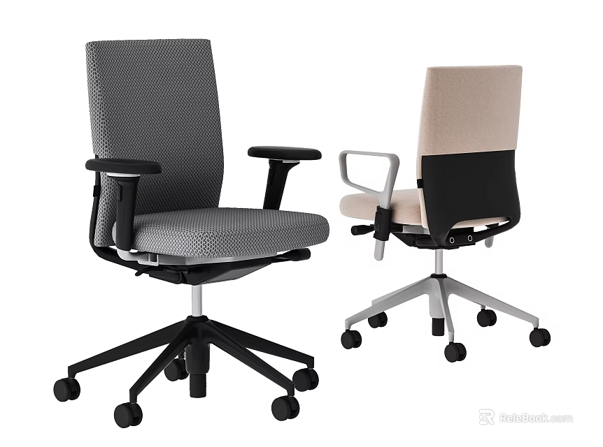 Modern Office Chairs With Gray Beige Mesh Fabric Backrests Armrests Swivel Wheels And Metal Base 3d model 