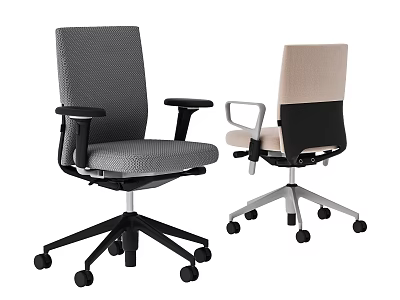 Modern Office Chairs With Gray Beige Mesh Fabric Backrests Armrests Swivel Wheels And Metal Base 3d model