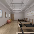 Bright Pilates Fitness Studio With Wooden Floor Reformers Mirrors And Colored Exercise Balls