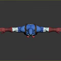 3D Superhero Character Model With Outstretched Arms Blue White Red Uniform And Star Emblem
