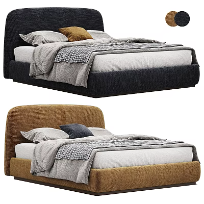Cozy Double Beds With Dark And Brown Headboards Pillows And Gray White Blankets 3d model