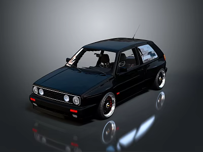 Black Classic Hatchback Car With Shiny Exterior Custom Wheels And Red Accents 3d model