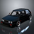 Black Classic Hatchback Car With Shiny Exterior Custom Wheels And Red Accents